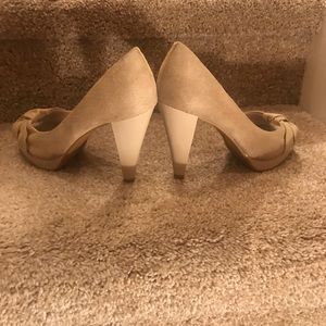 Fabric open toe heels